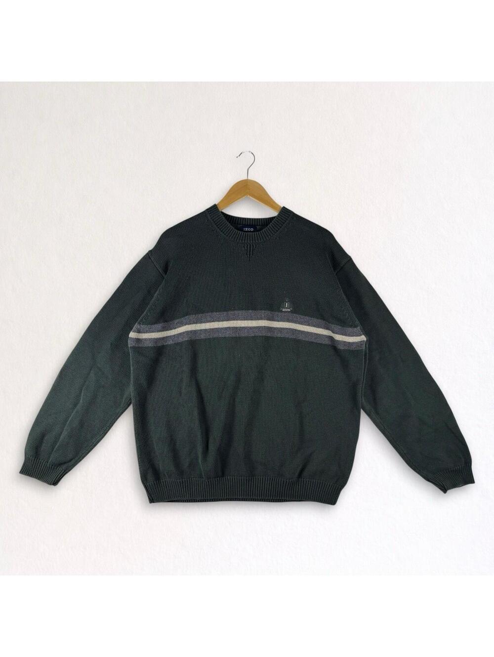 Vintage IZOD Mens X-Large Sweater Hunter Green Knit Crew Neck 100% Cotton XL
